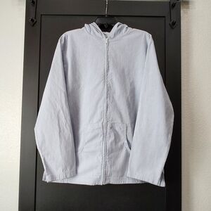 Vintage VF JEANSWEAR Hooded Pinstripe Zip Up Jacket W/ Pockets Chic Collection